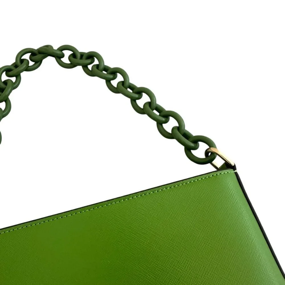 Kate Spade Madison Saffiano Pochette Bag + Card Holder Resin Chain Turtle Green